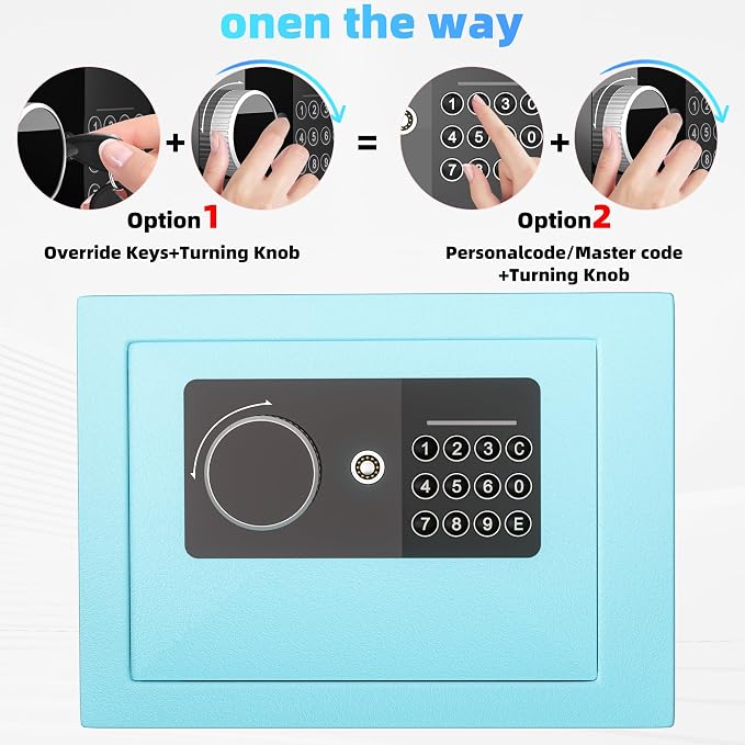 Digital Electronic Money Safe, Steel Security Lock Box with Keypad, Office Hotel Business Jewelry Gun Cash Safe, 0.23 Cubic Feet, 9.06" W x 6.69" D x 6.69" H（blue） - Image 3