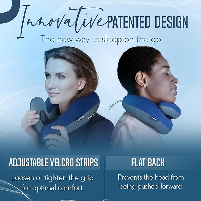 BCOZZY Travel Neck Pillow for Airplane – Patented Double Support for Head, Neck, and Chin. Best for Long Flights, Plane Sleeping, and Car Rides. Adjustable Size. Fully Washable. Carry Bag. Large, Navy - Image 4