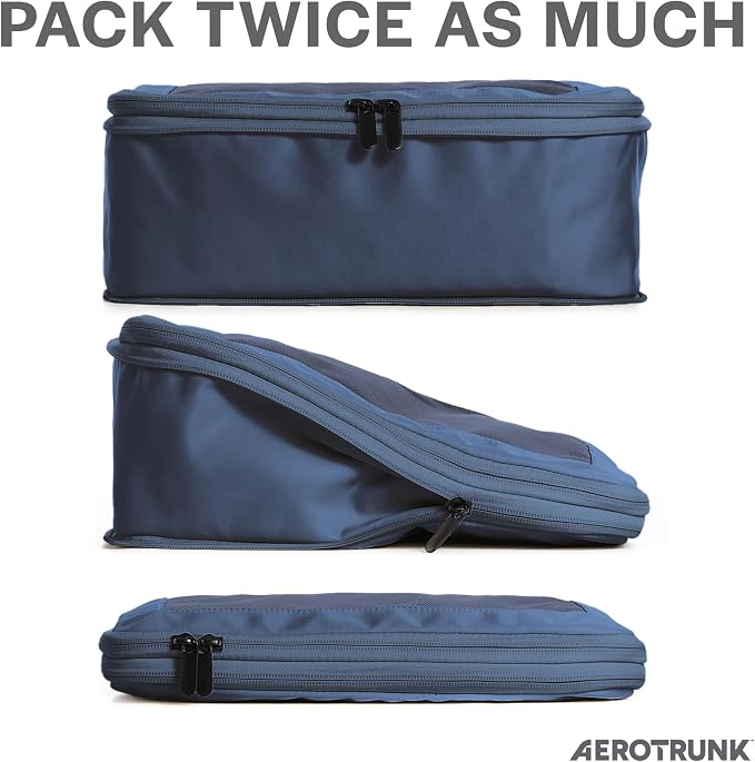 Compression Packing Cubes for Travel, 4-Pack, Dark Blue | Solves overpacking, 4-Piece set fits most carry-ons, 50% Space savings, Compression luggage organizer bags - Image 2