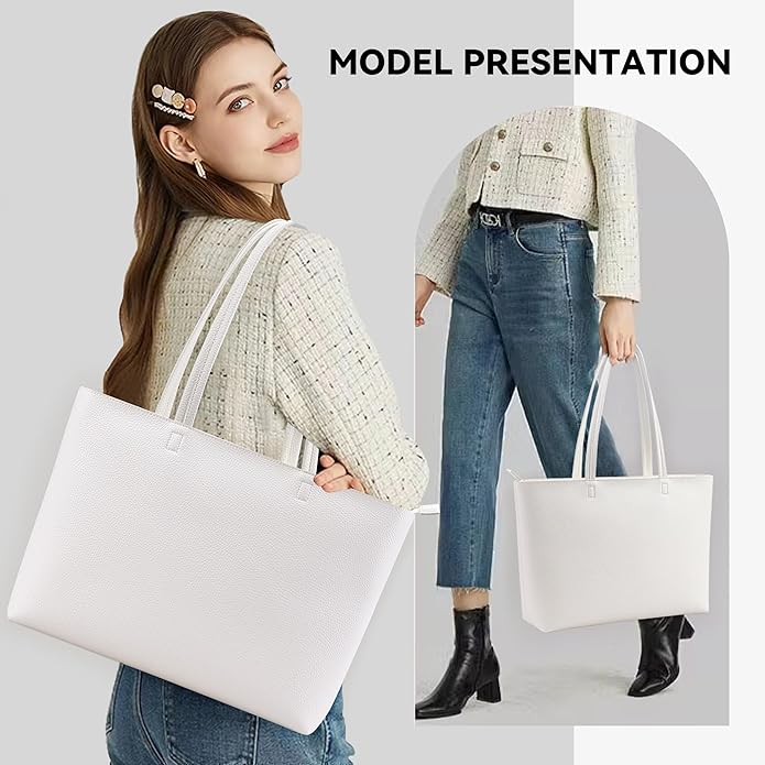 KALIDI Tote Bag Zipper Shoulder Bag Vegan Leather Purses Satchel for Women | Large Casual Handbag for Work Commuting Dating College Everyday - Image 3