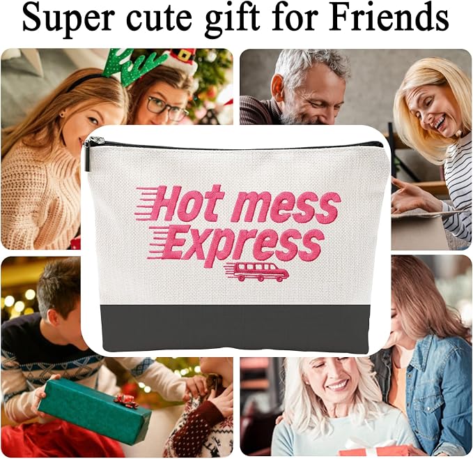ZUYUROU Funny Makeup Bag for Women - Hot Mess Express Sassy Pink Quote Pouch - Y2K Preppy Style Canvas Cosmetic Organizer - Hilarious Gift for Best Friend, Busy Mom & College Student - Image 3