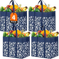 Reusable Grocery Bags Foldable Tote Bags Bulk Shopping Bags 4-Pack, Blue | Reinforced Handles Shopping Bags for Groceries Heavy Duty Kitchen Reusable Grocery Bags with Waterproof Coating by WOWBOX