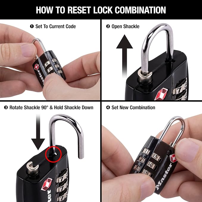 Master Lock TSA Approved Luggage Lock Black Backpack Lock 3-Pack 4680BLKEC3 | TSA Accepted Luggage Lock For Suitcases, Backpacks, Travel Bags, Airport Security, Brass, 7/8-inch Long Steel Shackle - Image 2
