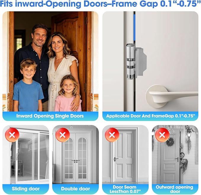 Home Door Reinforcement Lock - High Security Door Lock for Child Safe & Home Defense, Aluminum Guard for Inward Swinging Doors (Silver) - Image 6