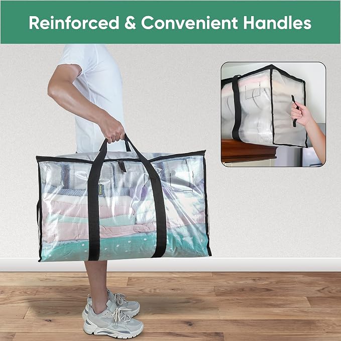 BALEINE 8-Pack Oversized Moving Bags with Reinforced Handles, Heavy-Duty Storage Tote for Clothes, Moving Supplies (Clear, 8-Pack) - Image 6