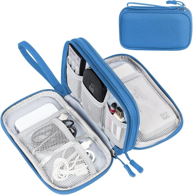 FYY Electronic Organizer, Travel Tech Pouch Bag, Cable Organizer Cyan | Wrist Strap, Waterproof, Double Layers Portable Electronics Travel Carrying Case for Cord, Charger, Daily Business Trips Use by FYY