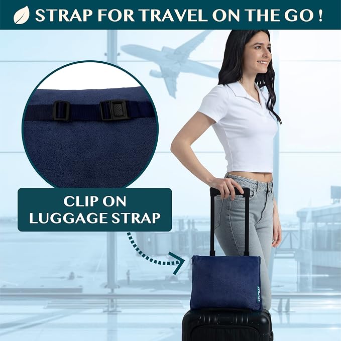 PAVILIA Travel Blanket Pillow, Soft Airplane Blanket 2-IN-1 Combo Set, Plane Blanket Compact Packable, Flight Essentials Car Pillow, Travelers Gifts Accessories Luggage Backpack Strap, 60x43 Navy Blue - Image 3