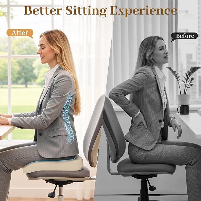 TranquilRelax XL Memory Foam Seat Cushion for Office Chair, Khaki | Medium-firm Support for Long Sitting, Washable Mesh Cover, Non-slip Base, Perfect for Car Seats & Short Drivers - Image 5