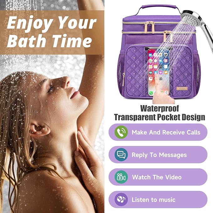 Tealari Large Toiletry Bag for Women Men,Bathroom Bag,Water Resistant Shower Bag,Makeup Bag,Portable Shower Caddy for College Dorm,Hanging Travel Toiletry Bag with Transparent Waterproof Phone Pocket - Image 3