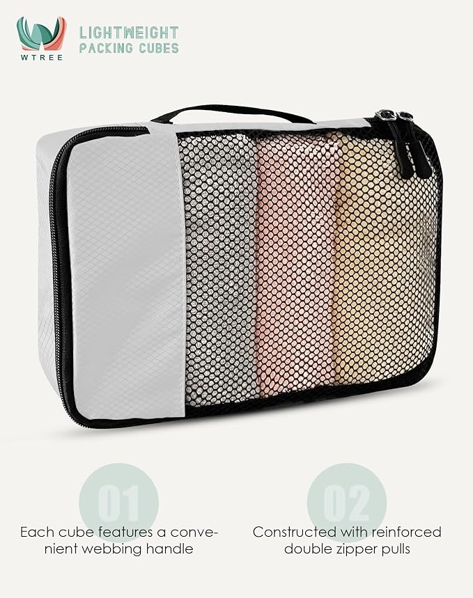 WTREE 4-Piece Packing Cubes Travel Accessories Set for Suitcases - Luggage Organizer Bags with Double Zipper - Mesh Top - Small - Beige - Image 4
