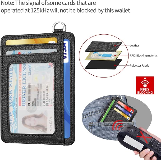 Slim Minimalist Front Pocket Wallet, RFID Blocking Credit Card Holder Wallet with Detachable D-Shackle for Men Women - Image 3
