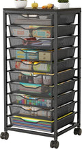 10-Drawer Rolling Storage Cart, Craft Organizers and Storage, Black | 12x12 Inch Storage Drawers for Scrapbook Paper,Classroom,Craft,Bathroom,Teacher,Office,Art,Metal Organizer Cart with wheels by Aokitsink