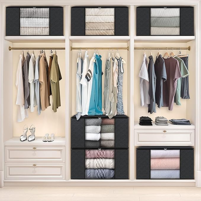10 Pack Storage Bags for Clothes Blanket Storage Bins with Lids | Foldable Closet Organizers with Zippers,Window and Handles,Fabric Storage Bins for Sweater,Comforter,Bedding,Dorm essentials - Image 6