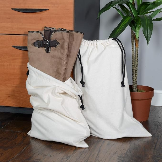 ZENPAC Cowboy Boot Bag, Beige Duster Flannel Pouch with Drawstring Closure, Washable Breathable Cotton Fabric for Shoes, Luggage, 12.5x20.5 2 Pack - Image 3