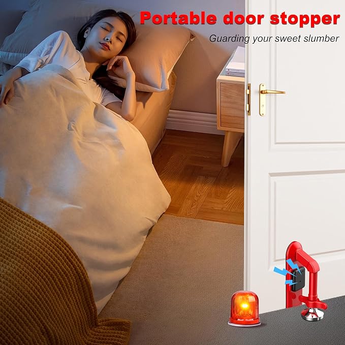 Portable Alarm Door Stopper - 80dB Anti-Theft Security Alarm Door Stoppers for Bottom of Door, Adjustable and Easy to Install for Home, Office, and Travel, Door Security Devices (Red) - Image 6