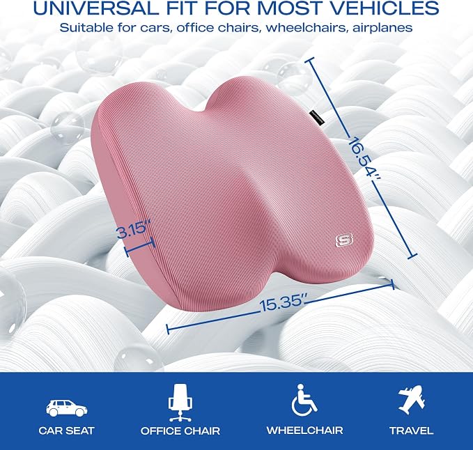 Skechers Seat Cushion, Ergonomic Memory Foam Cushion for Long Sitting Hours on Office & Home Chair, Car Seat Cushion for Sciatica, Coccyx Cushion,Pink - Image 5