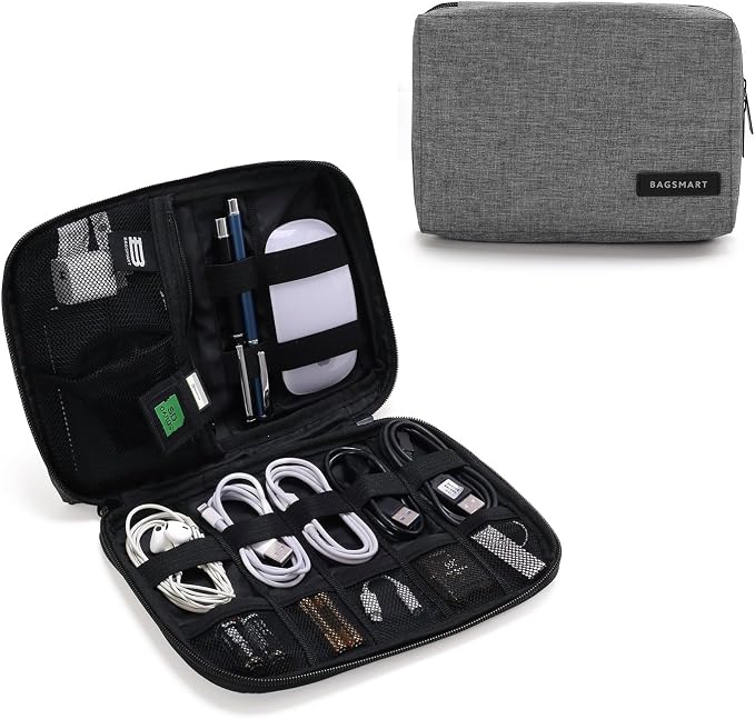 BAGSMART Electronics Organizer Travel Case, Small Cord Bag for Travel Essentials, Tech bag for Men Women, Cable Organizer for Phone, SD Card, Grey by BAGSMART