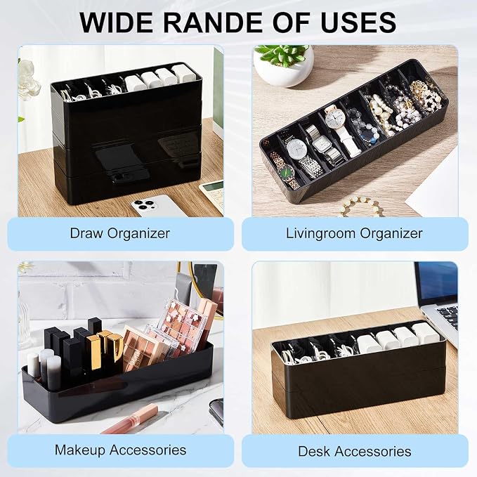 Tatuo 4 Pcs Cord Organizer for Drawer Desktop, Cable Organizer Box with 8 Compartments and Wire Ties, Plastic Charger Storage with Lid, Electronics Case for Home Office Accessories (Small,Black) - Image 7