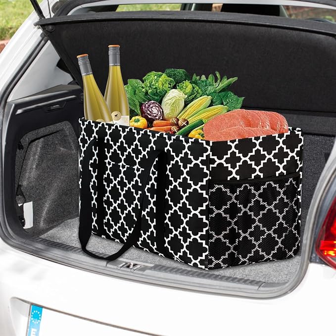 GhvyenntteS Extra Large Utility Tote Bag - Stand Up Utility Tote with Metal Wire Frame & Hard Bottom Board, Reusable Grocery Bags With Handles for Storage, Picnics, Beach, Pool, Laundry, Car, Camping | 22.5"×10.5"×12" - Image 3