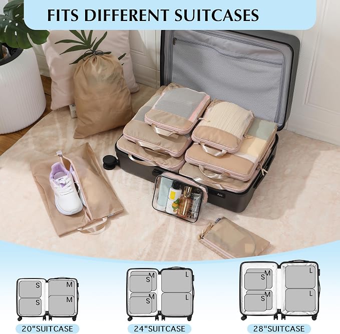 PFEYRPK Lightweight Compression Packing Cubes for Suitcases, Compressible Expandable Travel Packing Organizer with Clear Toiletries and Backpack Bag, Travel Essentials for Carry on Luggage 7 Set - Image 6