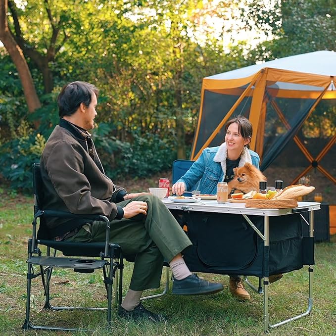 EVER ADVANCED Folding Camping Table with Storage, 4 ft * 2 ft Aluminum Composite Desktop & Adjustable Legs, Outdoor Kitchen Table for Tailgating, Backyard, BBQ and Picnic - Image 7