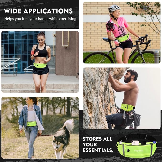 Slim Running Belt Fanny Pack, Waist Pack Bag for Women Men, Running Pouch for Phone Waterproof Reflective with 3 Pouches, Running Phone Holder for Sports, Traveling (Green) - Image 7
