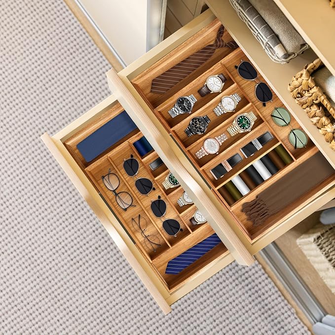 Large Premium Acacia Silverware Organizer - Expandable Drawer Organizer & Utensil Organizer - 17"x19.7" Cutlery Tray with Dividers for Kitchen Utensils and Flatware (7-9 Slots) Acacia - Image 8