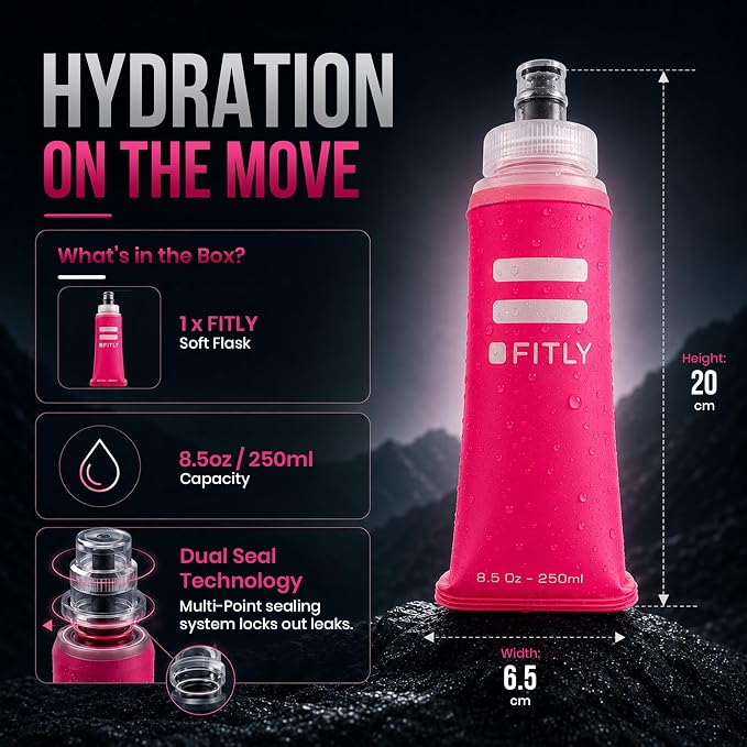 FITLY Soft Flask - Shrink As You Drink Soft Water Bottle for Hydration Pack - Folding Water Bottle Ideal for Running, Hiking, Cycling, Climbing & Rigorous Activity - Image 3