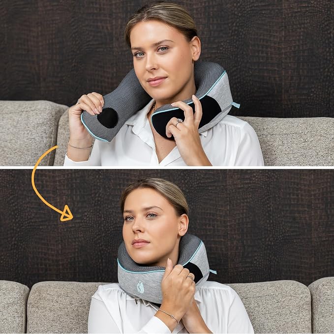 Neck Pillow Airplane - Travel Pillow - Comfortable and Ergonomic Memory Foam - Airplane Pillow with 360° Head & Neck Support - Grey - Image 9