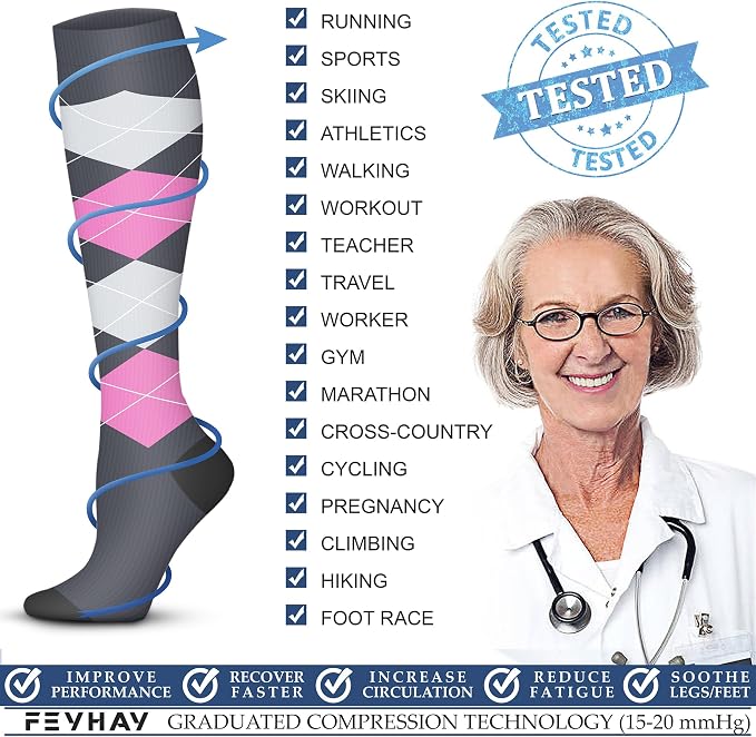 FEYHAY Copper Compression Socks (3 Pairs) 15-20 mmHg Circulation is Best Athletic & Daily for Men & Women, Running, Climbing - Image 5