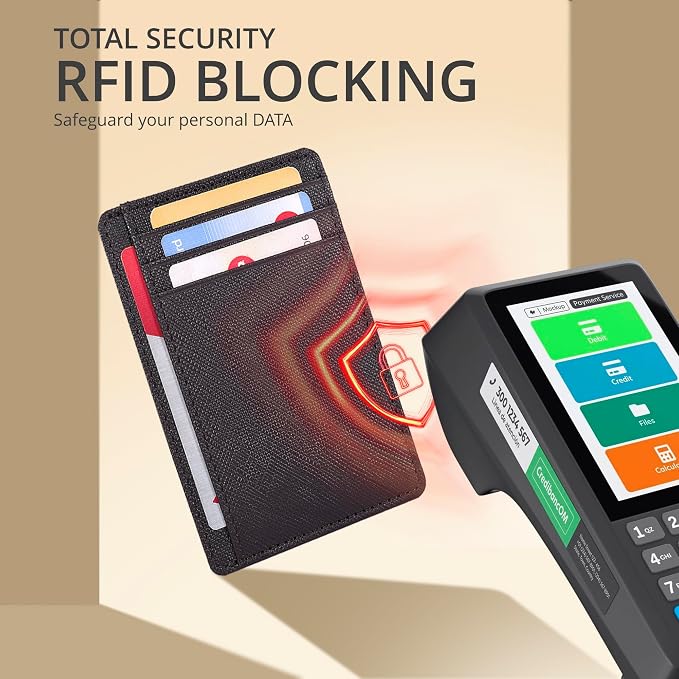 Brown Leather Slim Minimalist RFID Blocking Front Pocket Wallet, Credit - Image 5