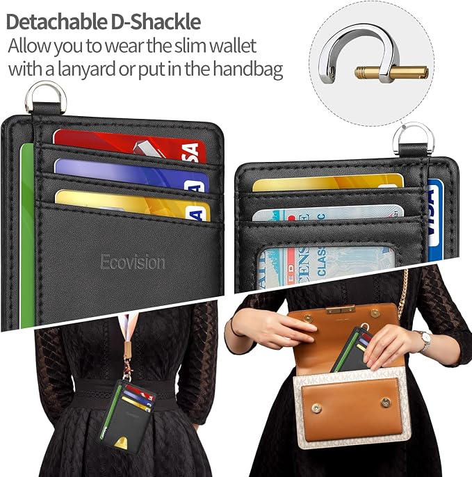 Slim Minimalist Front Pocket Wallet, RFID Blocking Credit Card Holder Wallet with Detachable D-Shackle for Men Women - Image 3