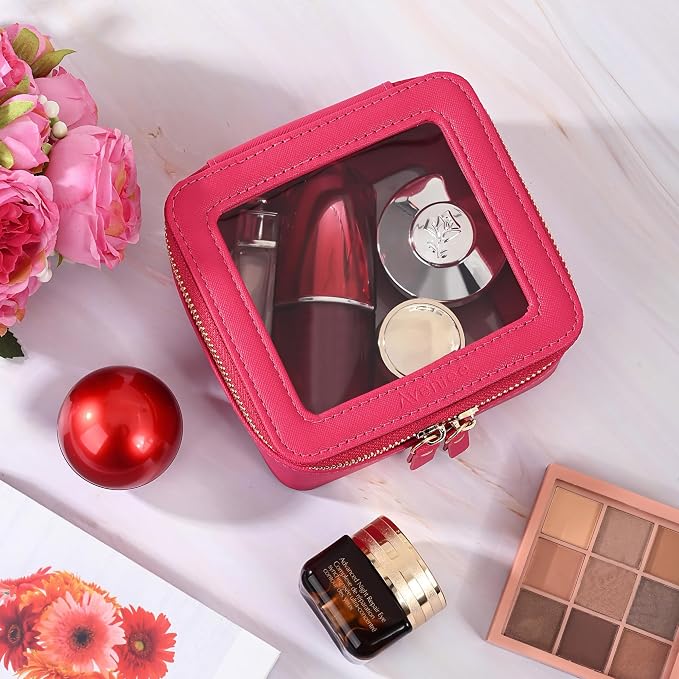 Aveniee Mini Clear Makeup Bag, Small Cosmetic Bags Travel Toiletry Pouch Organizer, TSA Approved Make up Case with Zipper, Car Bag for Essentials,Hotpink - Image 4