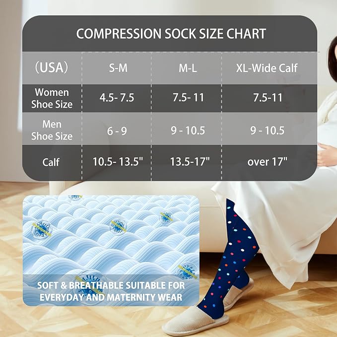 LEVSOX Cotton Compression Socks for Women&Men 20-30mmHg Knee High Cute Support Sock for Nurses Pregnancy Travel - Image 5