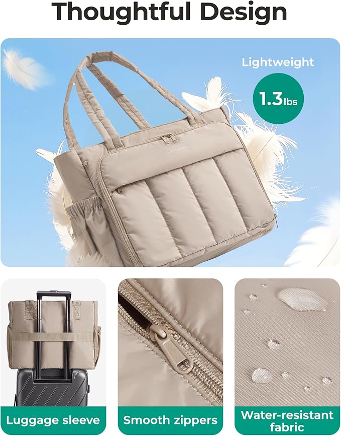 BAGSMART Tote Bag for Women, Puffy Work Tote Bag with Zipper, Quilted Large Teacher Bag for Work, Travel - Image 8
