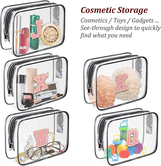 Clear Toiletry Bag,Portable Travel Toiletry Bag,Chenille Letter Cosmetic Bag with Zipper,Waterproof Makeup Bag,Cosmetic Storage Organizer for Women Men,Travel Essentials (Black,P) - Image 3