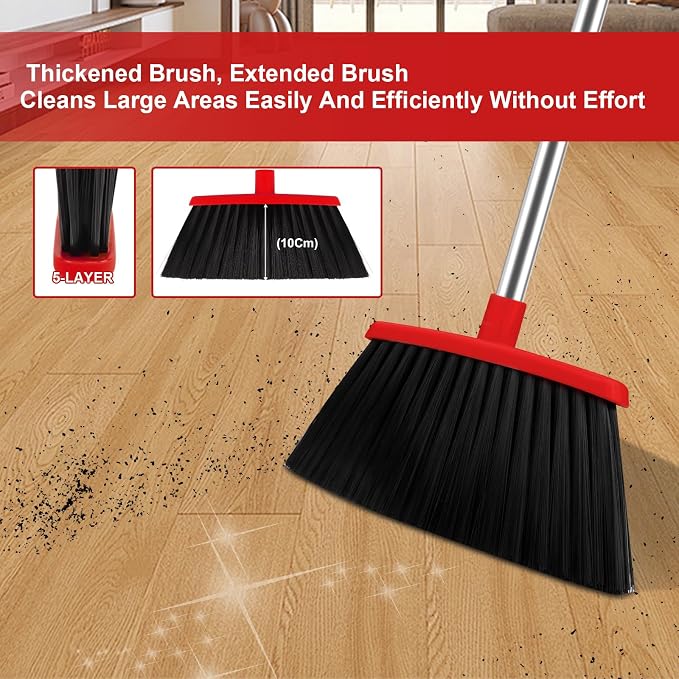 Red Broom and Dustpan Combo Set, 51" Long Handle Broom | Built-in Comb Dustpan for Pet Hair Removal, Foldable Upright Storage Design - Image 7