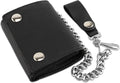 RFID Blocking Men's Tri-fold Vintage Biker Cowhide Leather Steel Chain Wallet,Snap closure, Made In USA,GL315,black by FLCLASSIC