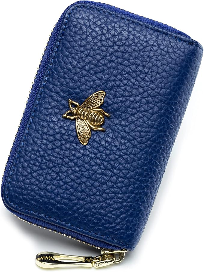 imeetu RFID Credit Card Holder, Small Card Wallet Women, Leather Card Case | Genuine Leather Women's Card & id Cases, Change Coin Purse with Zipper Keychain id Window, 20 Colors & 3 Styles, Daily, Gifts by imeetu