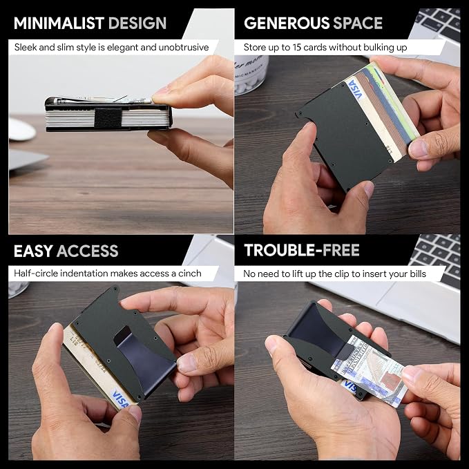 Minimalist Wallet for Men, Slim Metal RFID Blocking Wallet Credit Card Holder Money Clip & Cash Strap, Scratch-Resistant Holds 15 Cards,Ideal Gift for Men | Matt Green - Image 5