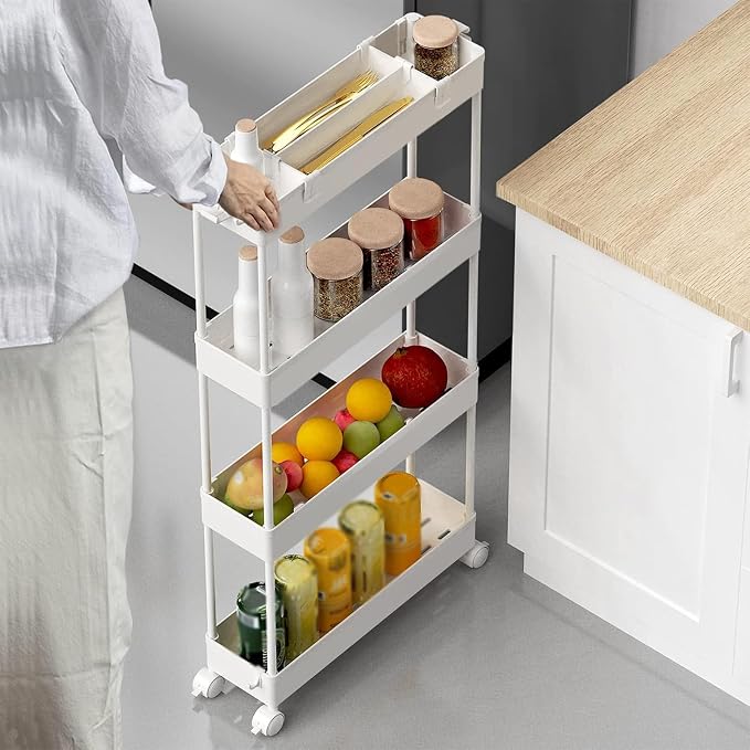 2-piece Set Slim Storage Cart 3 Tier,Bathroom Organizer Rolling Utility,Mobile Shelving Unit Slide Out for Office, Kitchen, Laundry Room & Narrow Places - Image 5
