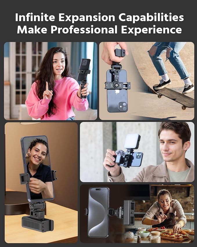 Phone Clip Rig Stabilizer for Smartphone, Lightweight Handheld Vlogging Rig with 360° Rotation, Grip & Cold Shoe Mounts | Compatible with Most Smartphones (for Arri-Standard) - Image 3