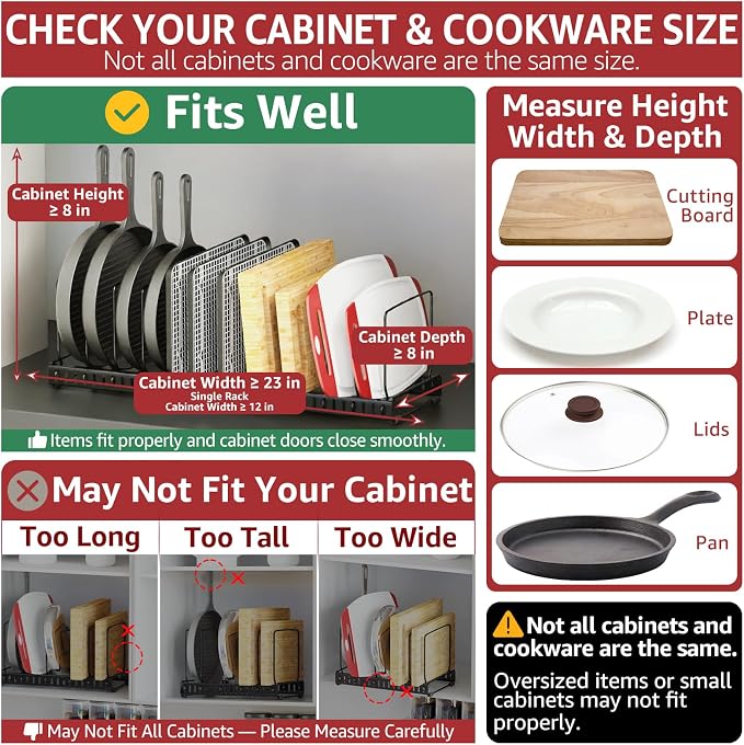HzTinT Cutting Board and Baking Tray Cookie Sheet Organizer for Cabinet | Expandable 6.9"-13.6" Pan Organizer with 12 Adjustable Dividers, Cutting Board Holder for Cabinet or Countertop Storage - Image 2