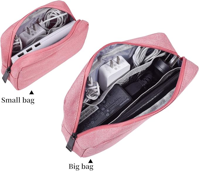 dealcase Electronic Accessories Organizer, Durable Small Electronics Accessories Storage Bag Compatible Laptop Charger Various USB,Cables,Cords and Power Travel Gadget Carry Bag,Pink(Small+Big) - Image 3