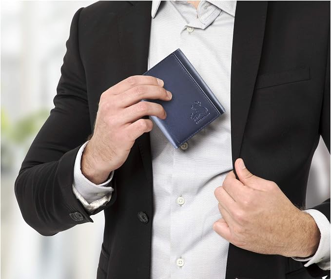 BULL GUARD Leather Wallet for Men with RFID Blocking in Mountain Sky Blue Crafted from Top Grain Leather Premium Nappa with Tight Stitching, Elegant Trifold Design that Fits in Any Pocket, Gift Box - Image 5