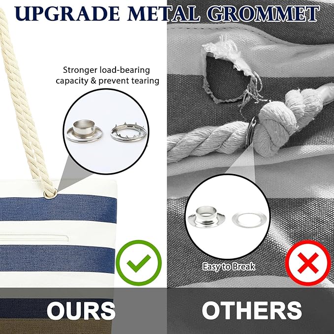 Fammart Beach Bags Waterproof Sandproof for Women, Large Canvas Pool Bag with Leakproof Wet Pocket & Zipper Cruise Essentials - Image 7