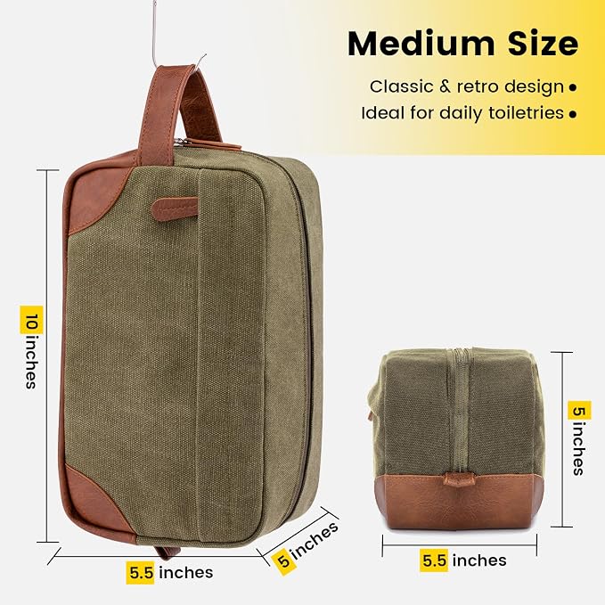 Vorspack Canvas Travel Toiletry Bag for Men, Medium, Green | Water-Resistant Travel Bag for Toiletries, Large Capacity, Organized Compartment, Suitable for Shaving, Grooming, Accessories - Image 2