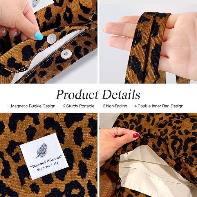 LHMTQVK Corduroy Tote Bags for Women, Large Capacity Tote Purse Reusable Grocery Shoulder Bag with Inner Pockets - Image 5