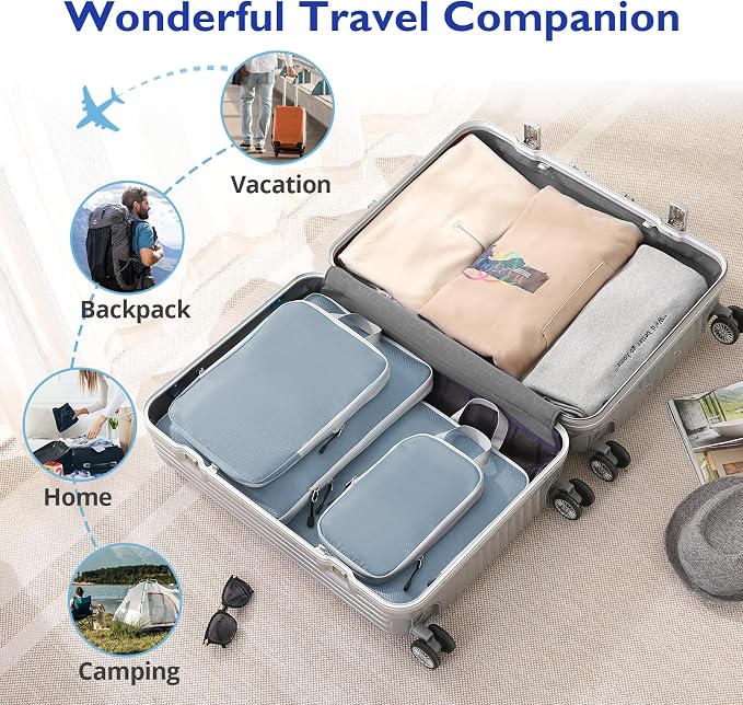 Compression Packing Cubes, 10 Set Packing Cubes for Travel Compression, Lightweight Compressible Package Organizer for Carry On and Suitcases, LakeBlue and Grey - Image 5