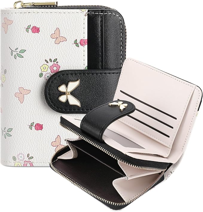 Small Wallet for Women Rfid Bifold Leather Card Holder Wallet With Zipper Pocket by FALANMULE